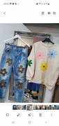 Jeansy kwiaty wysoki stan xl,xxl