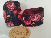 Piękny bawełniany komplet zestaw czapka komin damski Kwiaty 