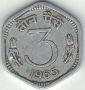 Indie 3 pajsy paise 1965 C - 21,3 mm - Kalkuta - nr 2