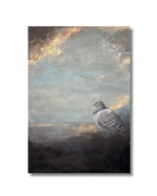 “Niebo jest dla każdego” – złoty zachód z gołębiem | Akryl 70x100 cm