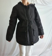 Parka Kurtka Damska Czarna Ocieplana z Kapturem Wiosenna L