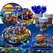 Zestaw Urodzinowy Talerzyki Kubeczki Monster Truck, Zestaw Obrus 113pcs
