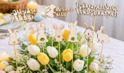Drewniany topper wielkanocny zajączek napis dekoracja DIY bukiet Wielkanoc 