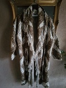 Sweter damski długi kardigan płaszczyk Bastet L/XL frędzlami z paskiem