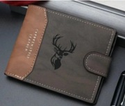 Piękny portfel skórzany myśliwski JELEŃ BYK. Prezent dla myśliwego.Poroże.