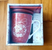 NOWY kubek świąteczny RENIFER z sitkiem i pokrywką 350 ml