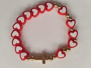 Różaniec na rękę dla dziewczynki, dziecięcy, czerwone serduszka :) 