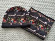 Komplet czapka + komin Minecraft, ocieplana,z polarem, dla dzieci 5-6 lat