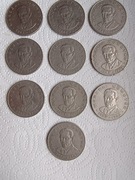 Zestaw 10 monet PRL - 20 zł, 1974 " Marceli Nowotko" ze znakiem menniczym.