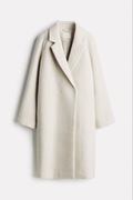 H&M płaszcz wełniany pudełkowy długi trencz klasyczny beżowy kremowy wełna