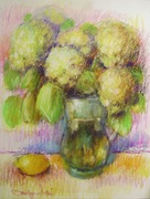 KWIATY w WAZONIE pastel olejny 43x33 