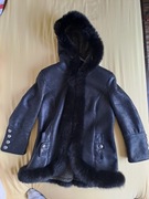 Elegancka długa kurtka ocieplana ze skóry merino