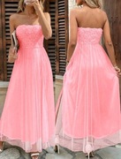 Nowa Długa sukienka bez ramiączek Różowa Rozmiar S