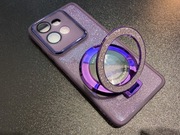 Motorola Edge 50 Neo fioletowe etui z brokatem + uchwyt podpórka 