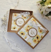 Kartka w pudełku na ślub brązowa eko kwiaty słoneczniki