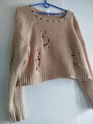 Beżowy brązowy sweter krótki z dziurami Atmosphere 44 XXL 