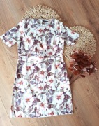 biała beżowa kremowa kwiecista elegancka sukienka w kwiaty kwiatki 38M