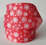 Wstążka 25 mm taśma tasiemka rypsowa świąteczna płatki śniegu śnieżynka