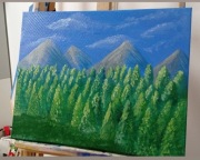 Pejzaż góry las krajobraz płótno handmade farby olejne