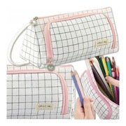 piórnik szkolny duży do szkoły saszetka na przybory dwukomorowy różowy