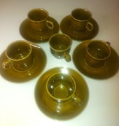 Porcelit Pruszków 6 x Filiżanka Oliwkowa z dekoracja Kwiaty sygn 1956