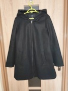 96 Czarny płaszczyk wiosenny z kapturem, na zamek błyskawiczny rozmiar 42