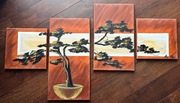 Obraz olejny tryptyk z 4szt drzewo bonsai