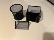 Zestaw organizer biurkowy metalowy – kubek, pojemnik, wizytownik