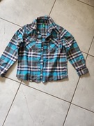 Benetton koszula w kratę bawełniana z kołnierzykiem zapiana długi rękaw 