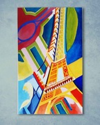 Obraz ręcznie malowany na podstawie R. Delaunay "Wieża Eiffla" 60x100