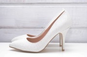 Buty Szpilki Stiletto Białe Brokatowe Eleganckie Wesele