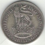 Wielka Brytania 1 szyling shilling 1934 - 23,59 mm - srebro Ag