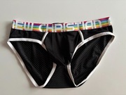 Majtki, slipy Andrew Christian L/XL (siateczka mesh, czarne, tęczowe)