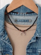 Srebrny Boho naszyjnik z księżycem, lawa wulkaniczna, stal nierdzewna 