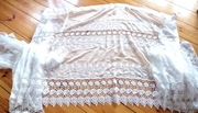 2 firanki z gipiurą zestaw dużych firanek 615x120 i 585x120 cm koronka