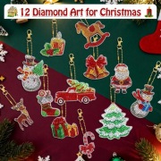 Zestaw 12 świątecznych breloków DIY Diamond Painting + pudełko prezentowe