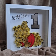 Ramka 3D z misiem (wersja srebrna) | Prezent na 1, 2, 3, 4, 5 urodziny