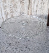 Duża szklana patera na nodze, stan bardzo dobry