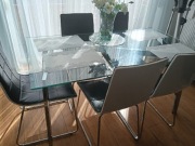 Stół szklany chrom 5 krzeseł 
