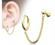 Złoty kolczyk do dwóch przekłuć 