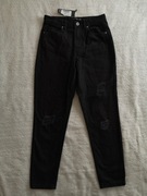 Nowe czarne spodnie jeansowe jeansy mom jeans z dziurami Boohoo 36 - 38