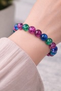 Bransoletka szklane kule crackle 10mm wielokolorowe fiolet zieleń róż 