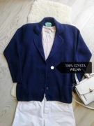 Żakiet sweter wełniany 100% prążek kieszenie guziki Benetton L XL 40 42