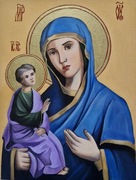 Ikona Matki Boskiej na desce, malowana i złocona ręcznie