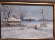 Stary Obraz olejny na płótnie w ramie 