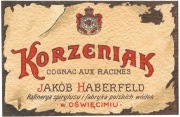 Etykieta na alkohol, KORZENIAK, Oświęcim, Jakób Haberfeld