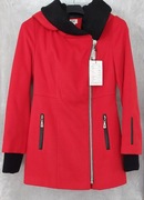 Czerwona kurtka płaszczyk z kapturem 36 wełna