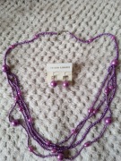 Komplet biżuterii - kolczyki i naszyjnik z koralików w kolorze fioletowym 