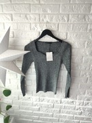 Brokatowy srebrny szary sweterek damski z metką rozmiar S mohito 