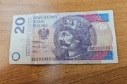 Banknot obiegowy 20zl Seria BO3030853